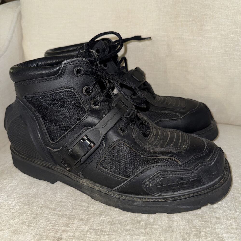 Icon Field Armor Chukka Motorcycle Boots Black Leather Fabric Men's Size 13